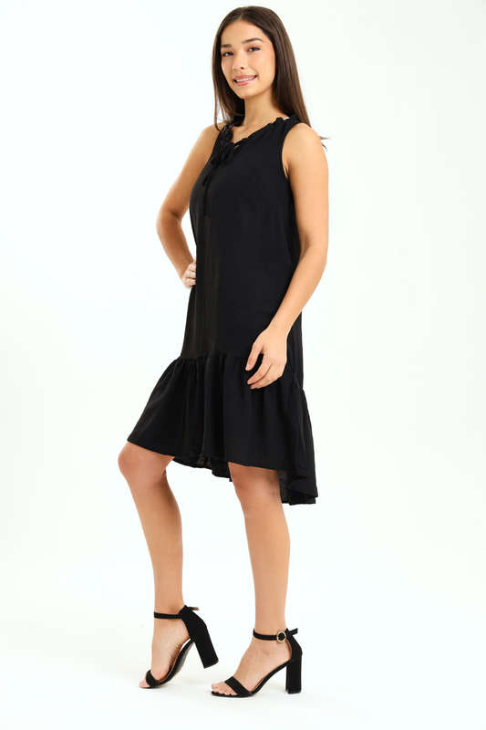 Ladies Rachel Sleeveless Loose Fit Frill Hem Hi-Lo Dress