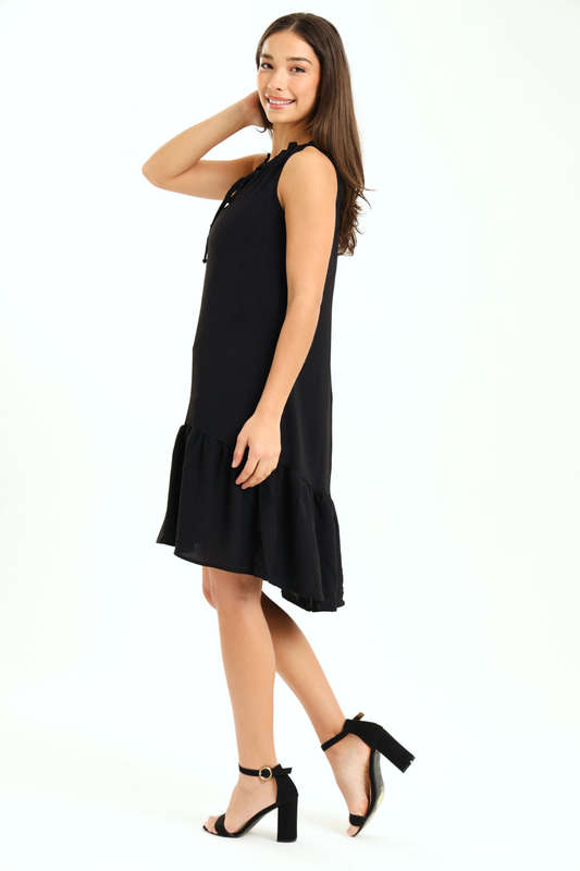 Ladies Rachel Sleeveless Loose Fit Frill Hem Hi-Lo Dress