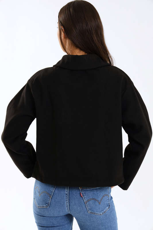 Ladies Black Button-Up Wool Blend Jacket