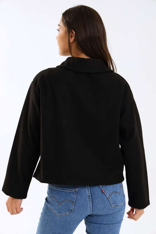 Ladies Black Button-Up Wool Blend Jacket