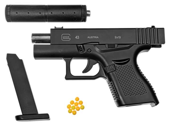 Glock-43 Metal Pistol Silencer 6 MM ASG Balls