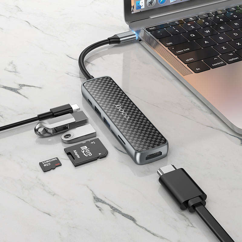 Hoco HB24 Type-C Hub Adapter  (HDMI + USB3.0 + USB2.0 + SD + TF + PD)