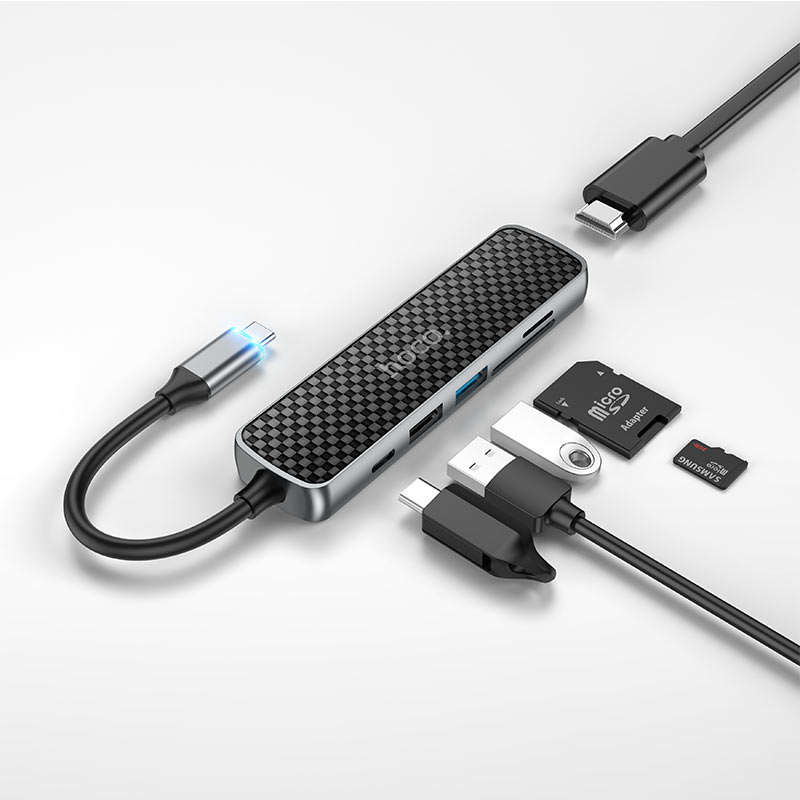Hoco HB24 Type-C Hub Adapter  (HDMI + USB3.0 + USB2.0 + SD + TF + PD)