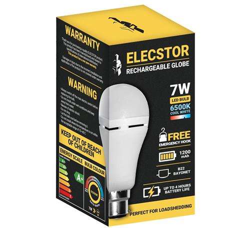 Elecstor B22 7Watt Emergency Rechargeable LED Bulb - 4 hour battery life
