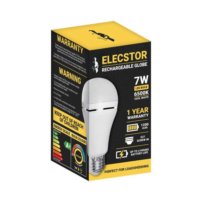 Elecstor E27 7Watt Emergency Rechargeable LED Bulb - 4 hour battery life