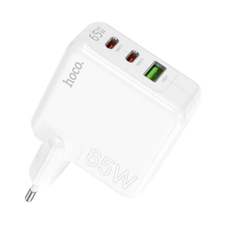 Hoco C115A Fast Type  C Charging Adapter 65W 3 Port (2 type-C + USB Port)