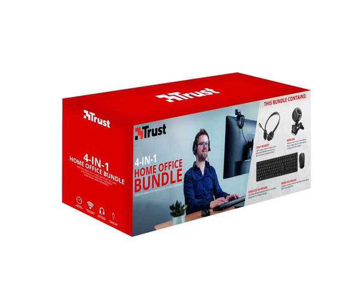 Trust 4 In 1 Home Office Set-Includes Ximo Wireless Keyboard Wireless Mouse Combo