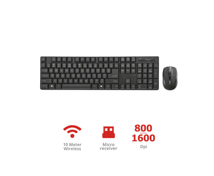 Trust 4 In 1 Home Office Set-Includes Ximo Wireless Keyboard Wireless Mouse Combo