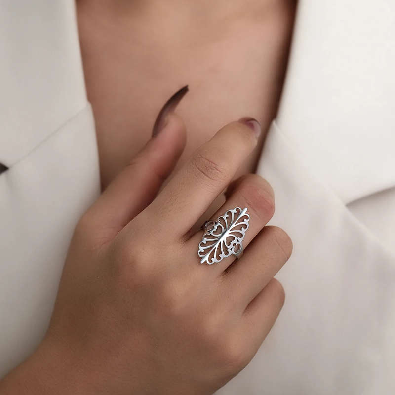 Stainless Steel Rings - Vintage Bohemian Silver Colour Size 8