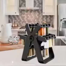 Super-Rackz Spice Rack Rotating Kitchen Spice Organizer for Countertop and Cabinet with 18 Glass Spi