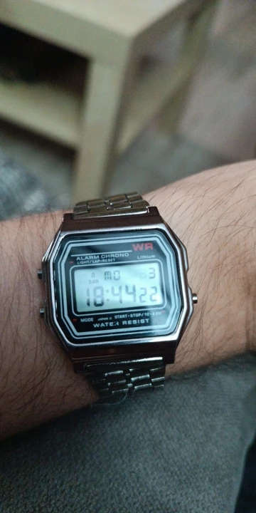 Men's digital watch with stainless steel link bracelet - light black