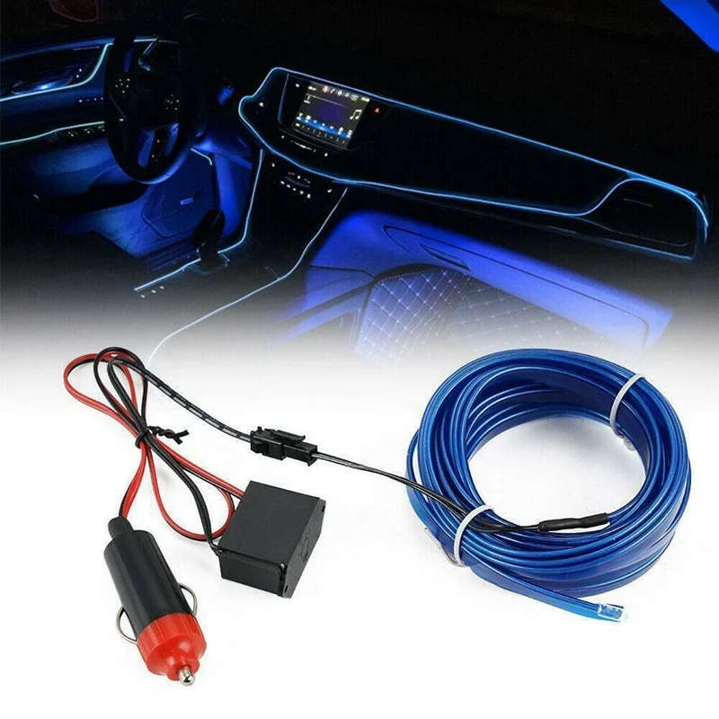 5M 16.4 FT Car LED Strips Auto Decoration Atmosphere Lamp 12V Flexible Neon EL Wire Rope