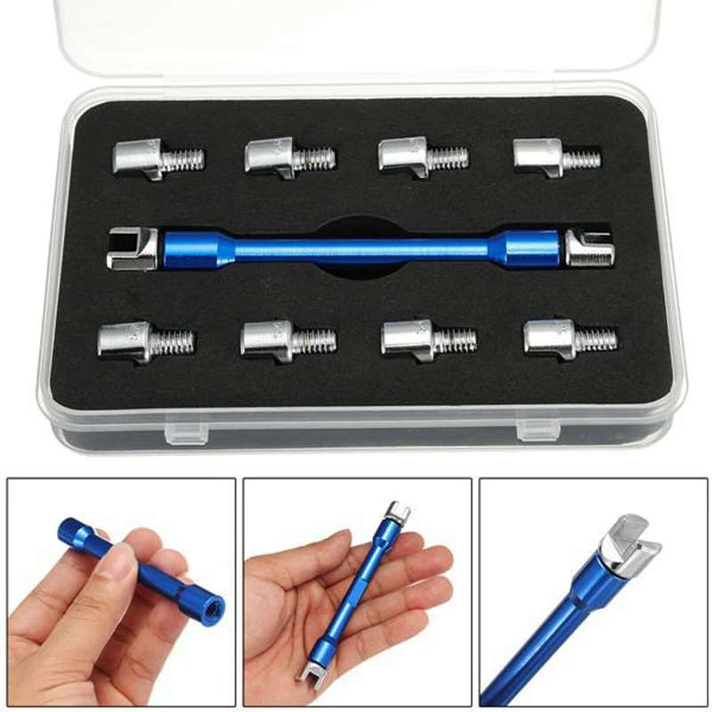 1 Set Blue Motorcycle Spoke Wrench and 10 Pieces Hardened Tips 5.0-6.8 for Most Motorbikes