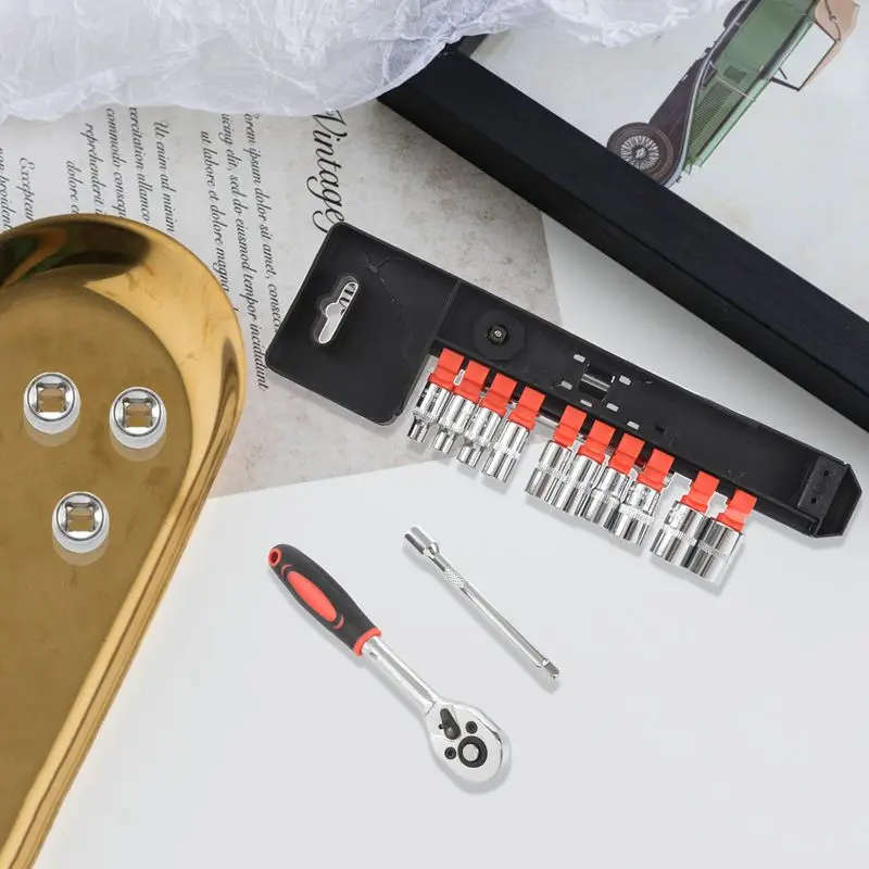 12pcs 1/4-Inch ( 6.3MM ) Socket Wrench Set CR-V Drive Ratchet Wrench Spanner for Bicycle Motorcycle