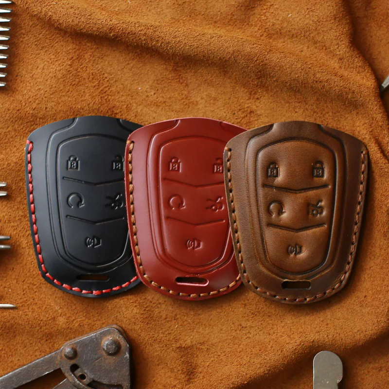 Genuine Leather Car Key Case Cover For Cadillac Escalade ESV XTS ATS CTS CT6 XT5 BLS 2015-19