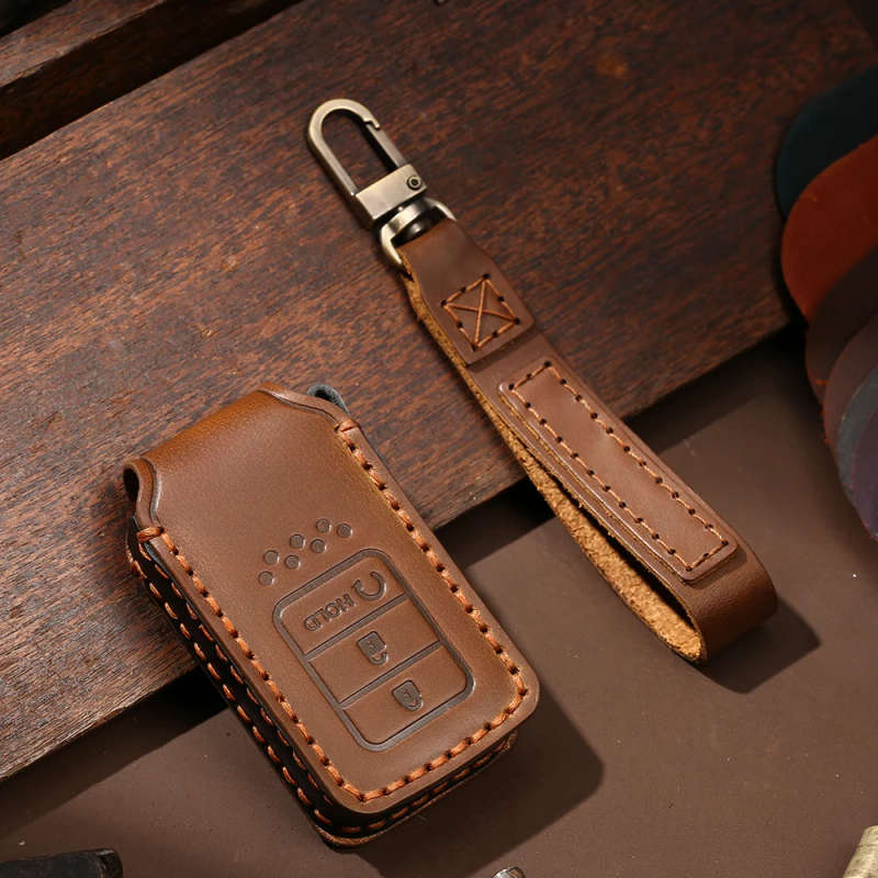 Leather Key Case Cover For Honda 2014-18 Accord Civic Pilot Odyssey CR-V 3/4 Buttons