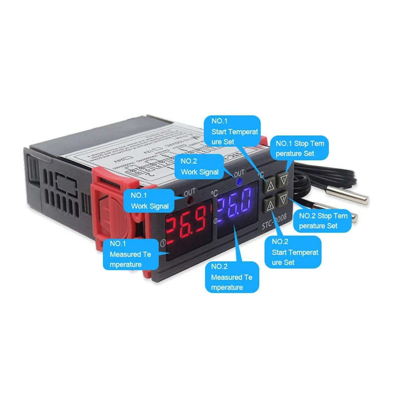 STC-3008 Dual Digital Incubator Thermostat Display Temperature Controller 12V