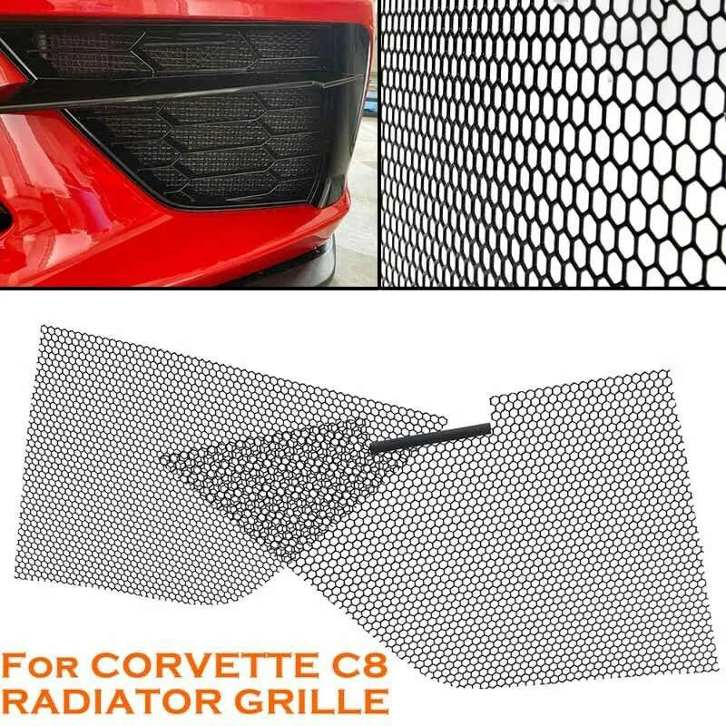 Car Outer Inner Mesh Grill Kit Insect Net Grille for CHEVROTLET CORVETTE C8 RADIATOR 2020-2021