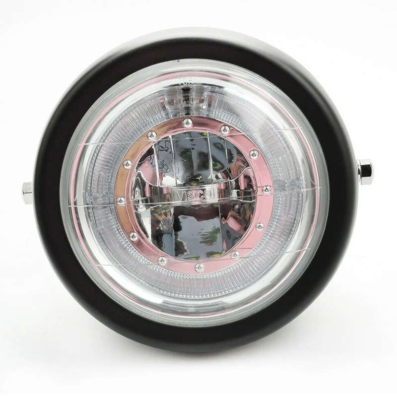 Motorcycle Blue Angel Eye Halo Ring LED 6 1/2 inch Headlight Black for Bobber
