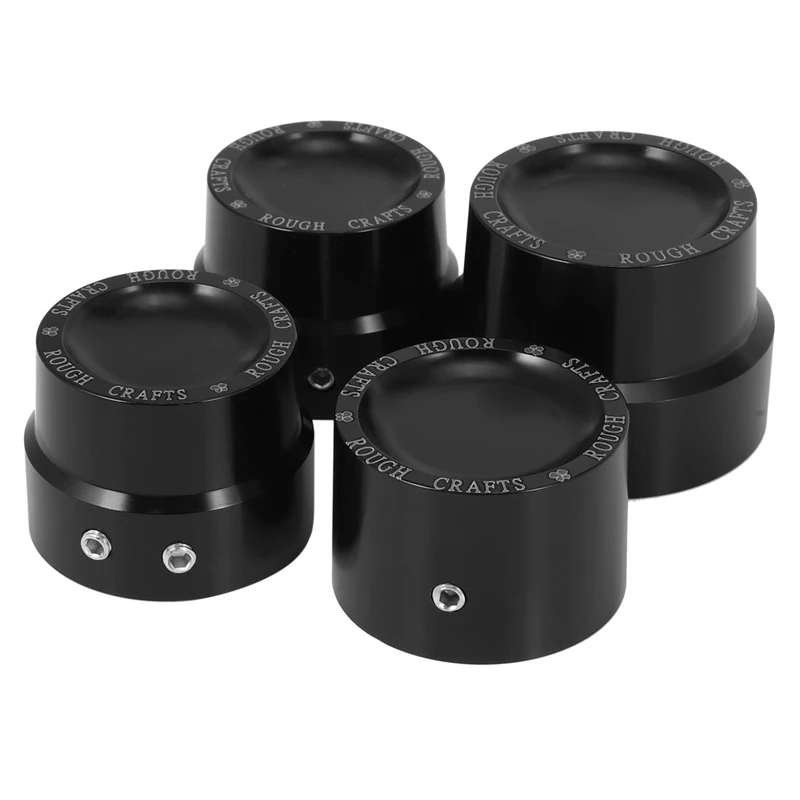 4 Pcs Black Aluminum Rough Craft Carving Front & Rear Axle Nut Covers Caps Fit for Sportster