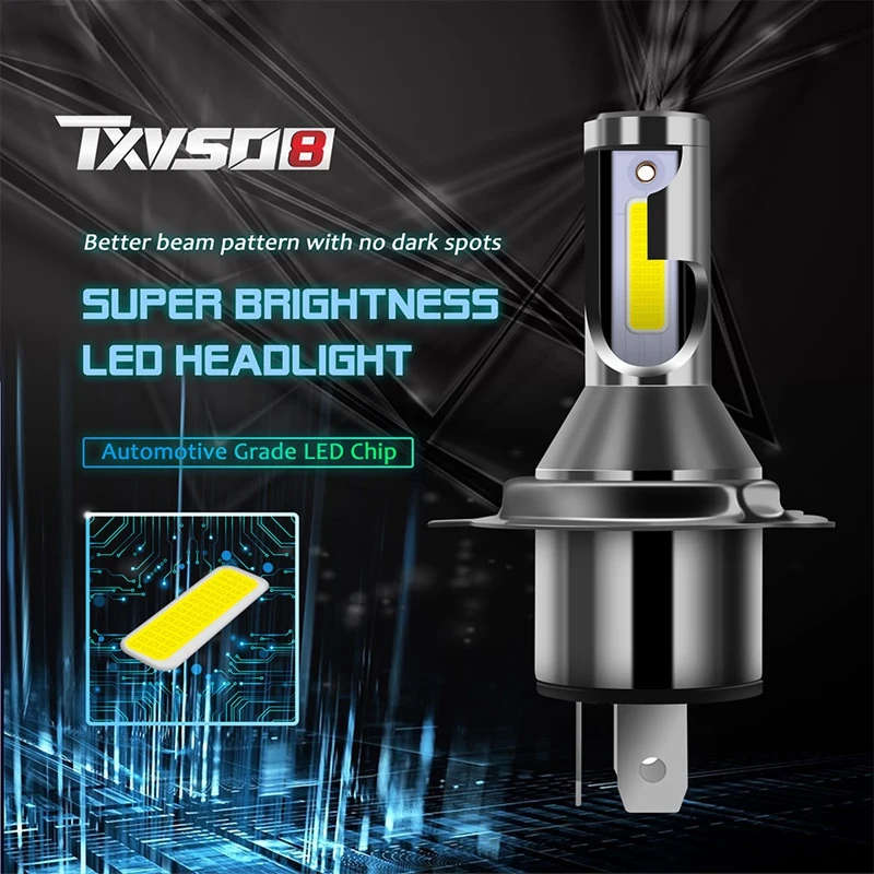 TXVSO8 H4 LED Headlight Bulbs 26000LM Per Set 6000K White for High&Low Beam Hi/Lo Plug and Play