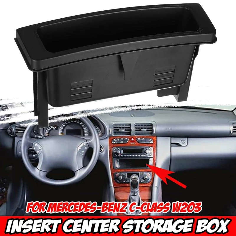 Black Car Front Centre Insert Console Storage Box Cover Trim for Mercedes for Benz W203 C-Class