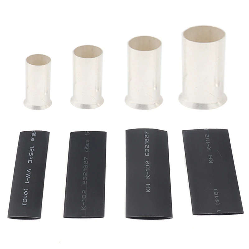 215 PCS AWG 4 2 1 2/0 Wire Ferrule Silver Plated Copper Crimp Connector with Heat Shrink Tube
