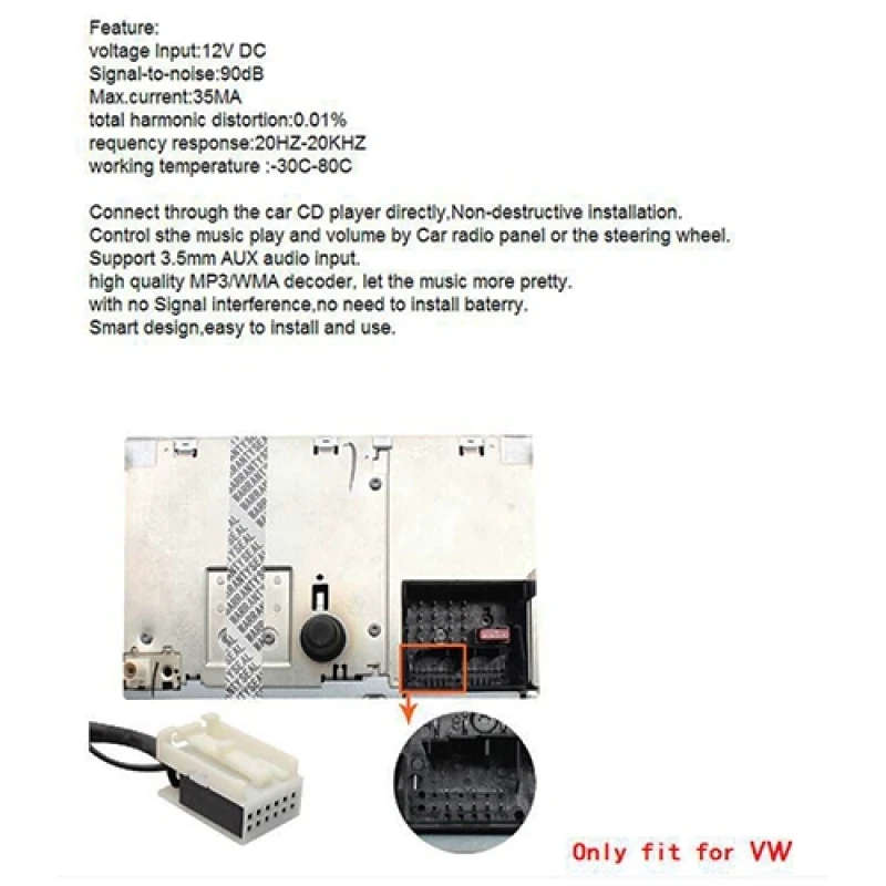 Car 12 Pins AUX Audio Wiring Harness Car MP3 Audio Digital Disc Box CD Modified for VW / Audi
