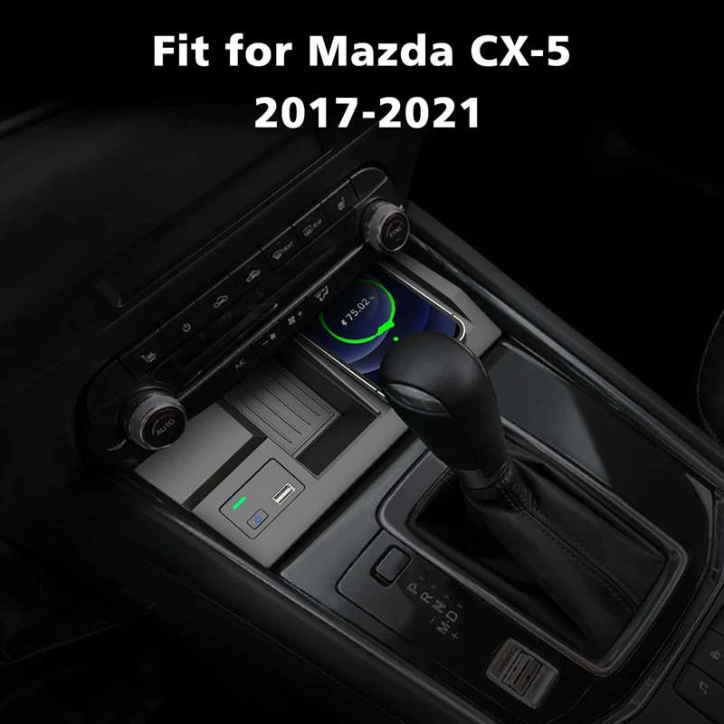Wireless Car Charger, Center Console Phone Charging Pad with USB Port for Mazda CX5 CX-5 2017-2021