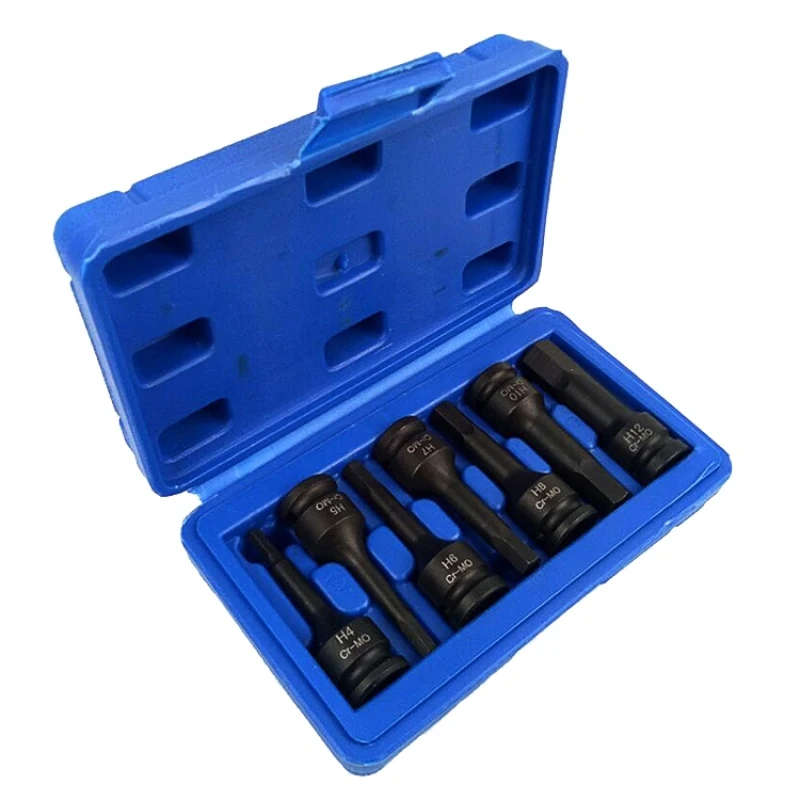 7 PCS/ Set 3/8 Inch Metric CR-MO Steel Car Pneumatic Pressure Batch Socket Set Tool, 7089 H Type