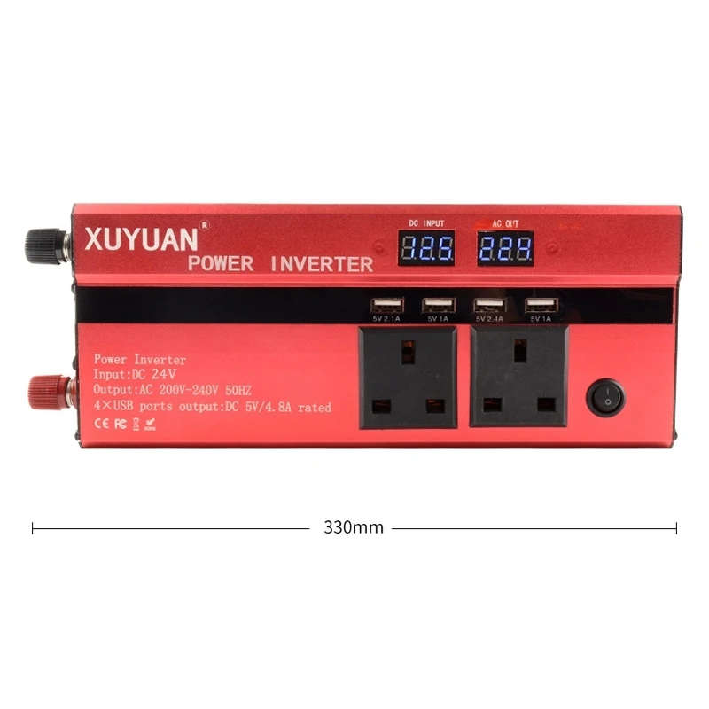 2000W Car Inverter DC24V/12V to AC 220V Charging Converter with USB Display, EU Plug