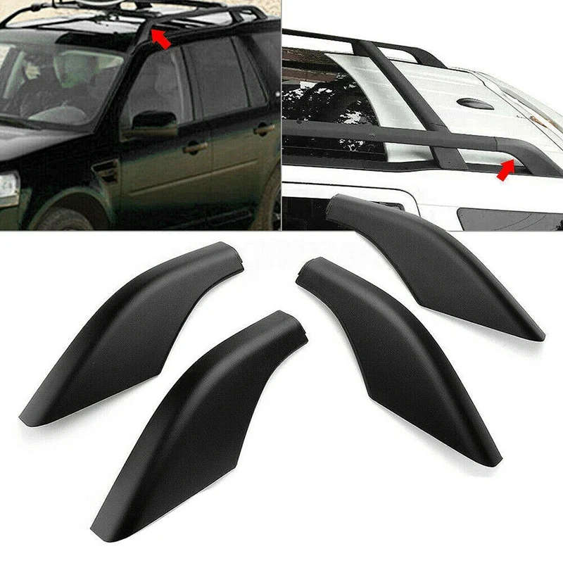 4PCS Black ABS Car Roof Luggage Rack Rail End Cover Shell Protector Fit for Land Rover Freelander 2