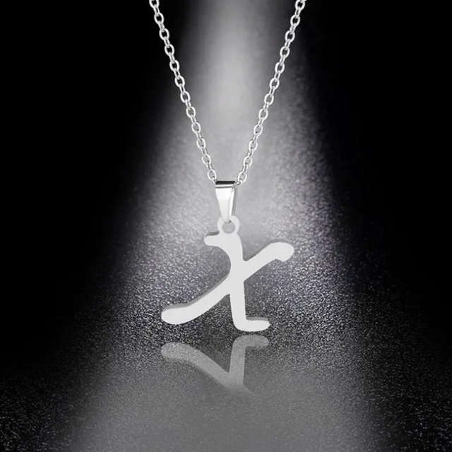 Genuine Letter ` X ` Pendant Stainless Steel With Black Leather Cord Necklace