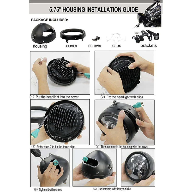 5-3/4 Inch 5.75 Inch Motorcycle Headlights Housing Bucket for Motorcycle Accessories Black
