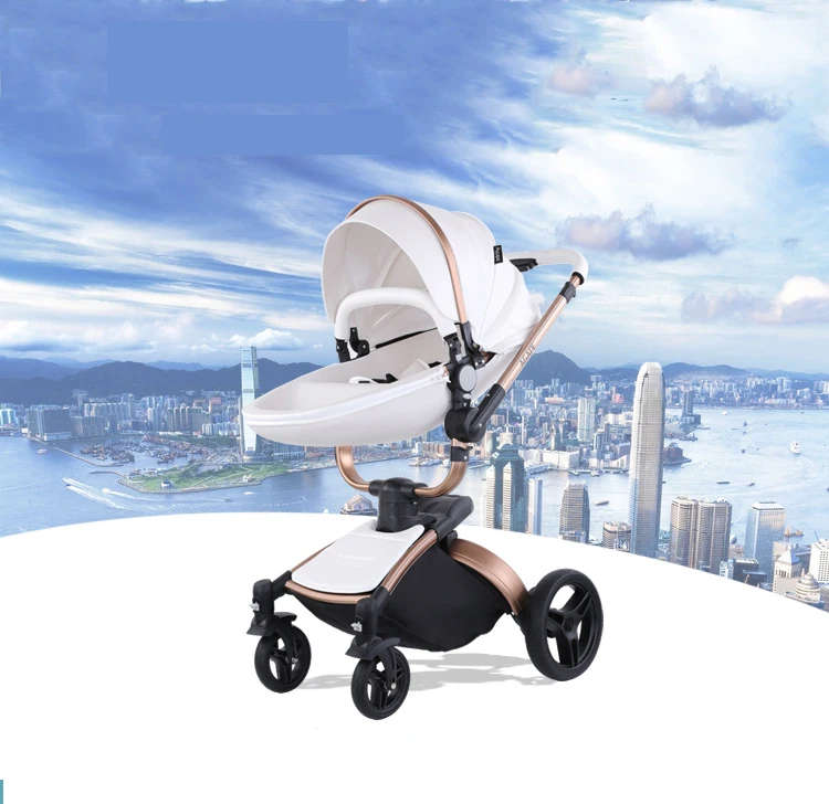 PU Leather 3 in 1 Baby Stroller High Landscape Portable Luxury Carriage Aulon Pram on 2020