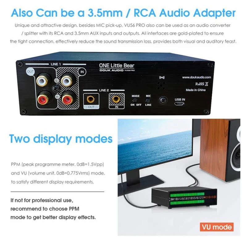 VU56-PRO Two-Color 2X56 Bit LED Stereo Music Spectrum Analyzer MIC+LINE Sound Level Meter