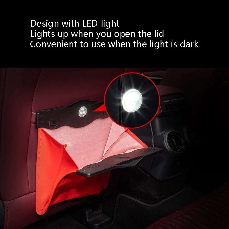 Car Trash Can Car Chair Back Hanging Storage Box Hidden Folding Storage Bag With LED Light