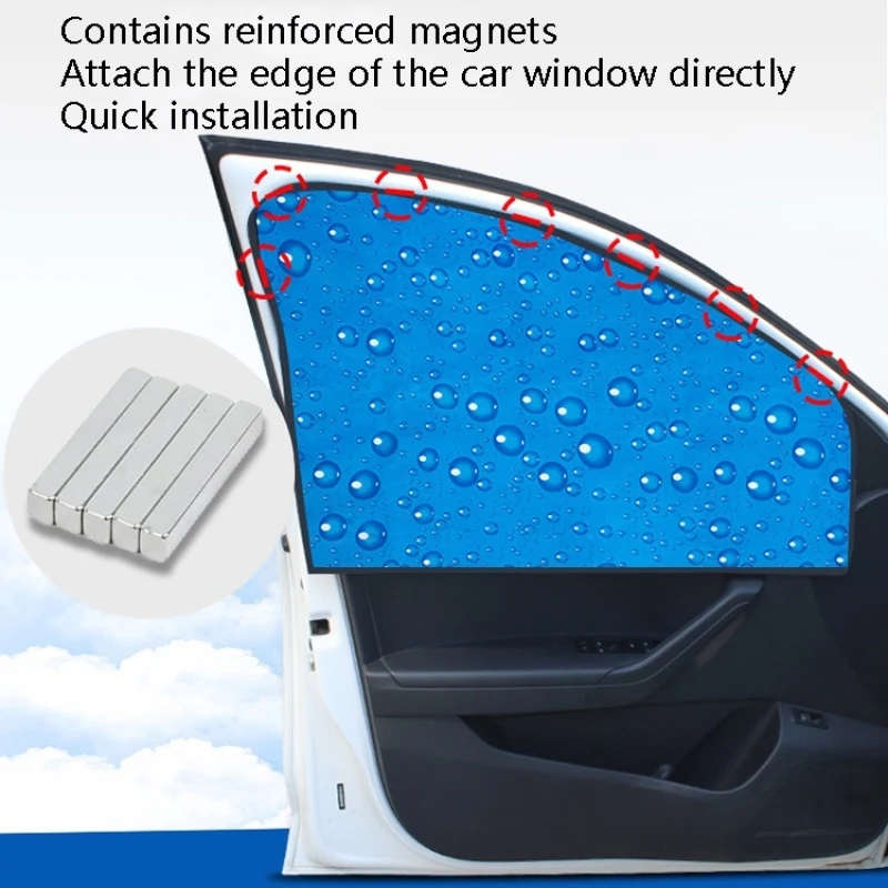 4 PCS Car Curtain Single-Layer Sun Protection Magnetic Vehicle Water Drop Sunshade