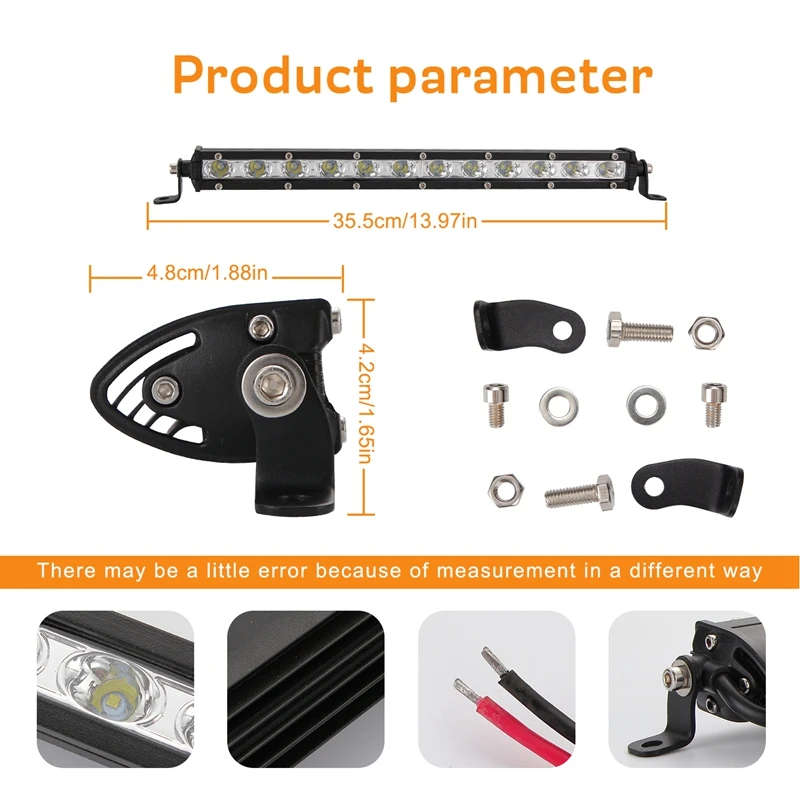 14in Ultra-Slim Single Row Off Road LED Light Bar 3600LM 36W Waterproof Spot Flood Combo Ligh