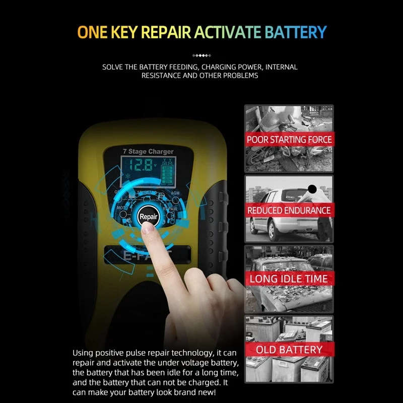 E-Fast 12V 7 Stage Multi-Battery Mode Lead-Acid Battery Charger Power Pulse Repair