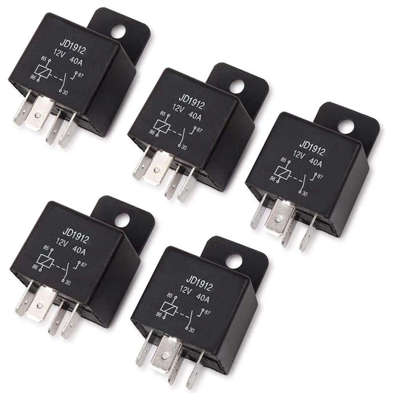 5Pcs 12V 40 Amp 4 Pin with Wires Car SPDT Automotive Relay DC with Harness Socket JD1912