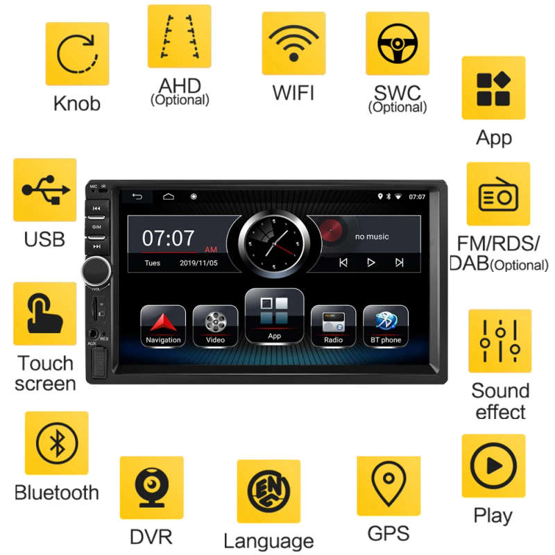 2DIN Android 8.1 Car Multimedia Player 2G 16G 32G 64G WiFi FM RDS DAB AUX USB TF GPS Car Audio Radio