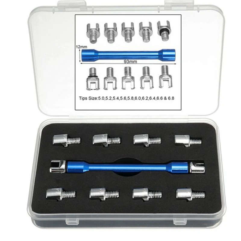 1 Set Blue Motorcycle Spoke Wrench and 10 Pieces Hardened Tips 5.0-6.8 for Most Motorbikes