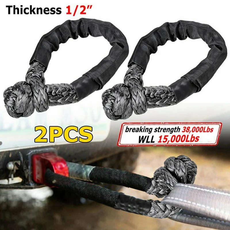 1X Red Aluminum Recovery Ring + Black Synthetic Fiber Soft Shackle Winch Ropes