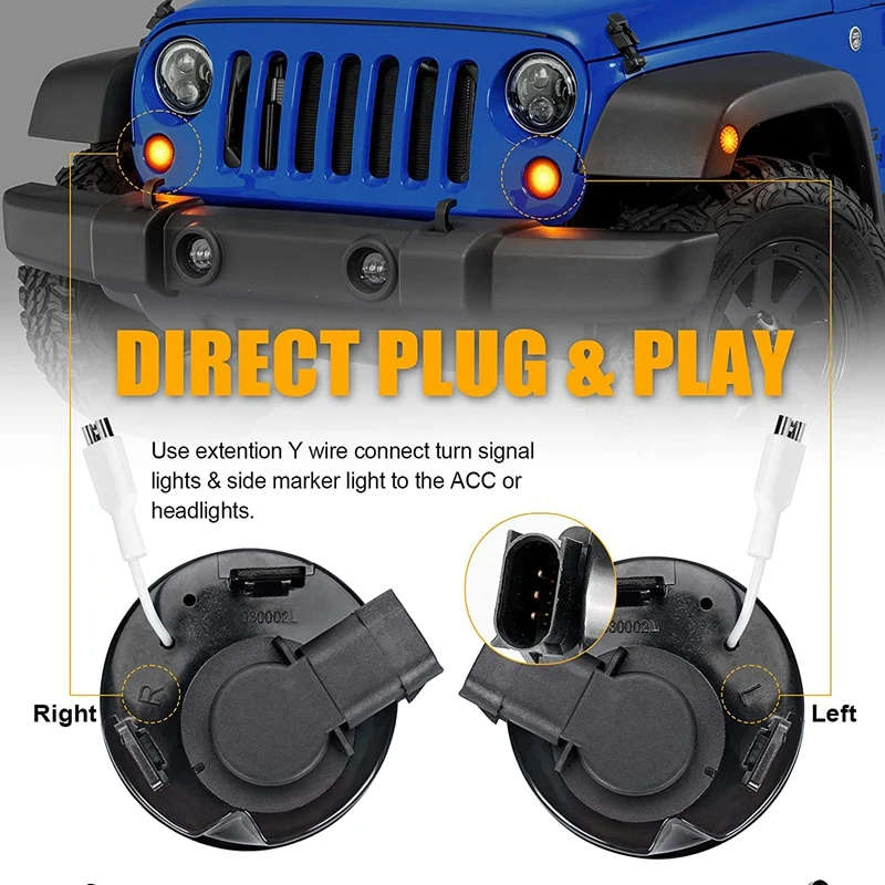 Car LED Turn Signal+ Side Marker Fender Lights Drl White Halo Smoked Lens for Jeep Wrangler Jk
