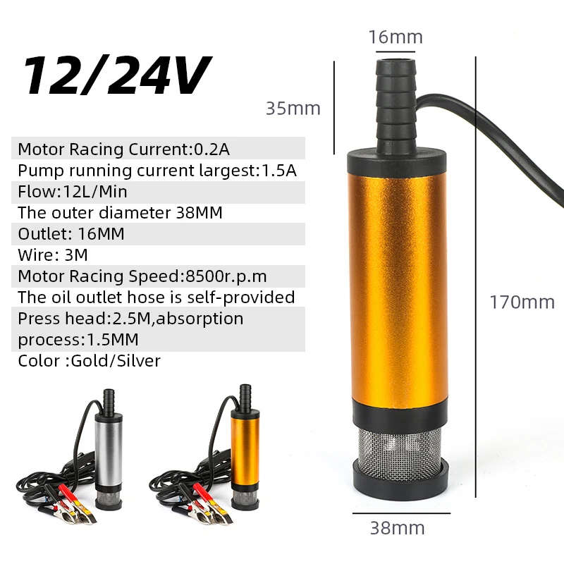 12V 24V DC Portable Mini Electric Submersible Pump Aluminum Alloy Shell for Diesel/Oil/Wat
