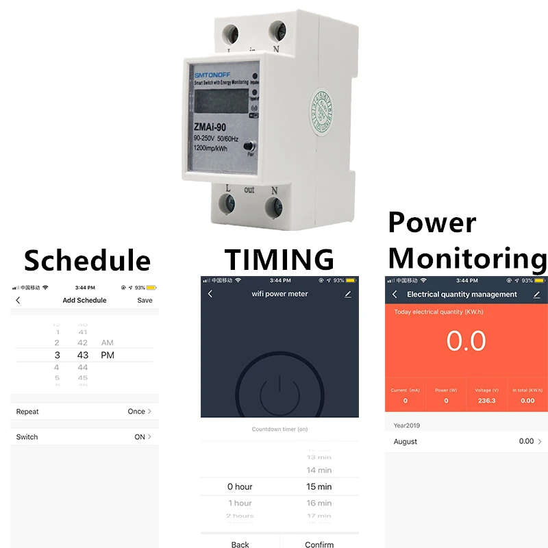 Smart WiFi Smart Geyser timer Energy Meter Works with Alexa Built in Watt meter 230V AC  63A