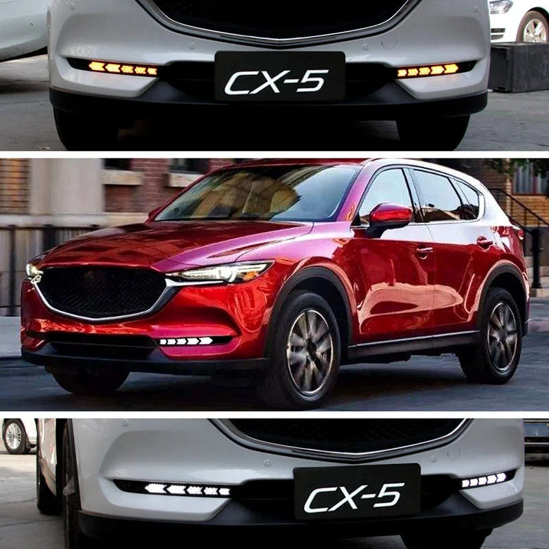 White/Amber Dynamic LED Daytime Running Lights, for Mazda CX-5 CX5 2017-21 Turn Signal Lamp