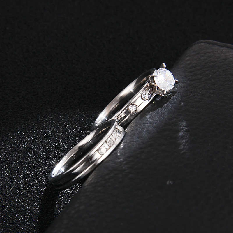 GENUINE STAINLESS STEEL and Zircon Rings Set  Size 10 - DO NOT FADE