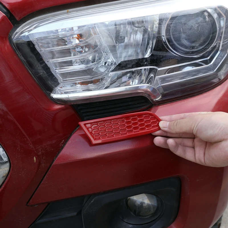 For Toyota Tacoma 2016-2020 Front Bumper Headlight Honeycomb Cover Trim Panels, Red